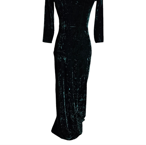 Lulu's Keep Love Alive Crushed Velvet Forest Green Maxi Dress Sz S Keyhole Slit - Picture 9 of 16